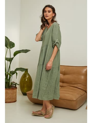 La Compagnie Du Lin Leinen-Kleid "Lantana" in Khaki