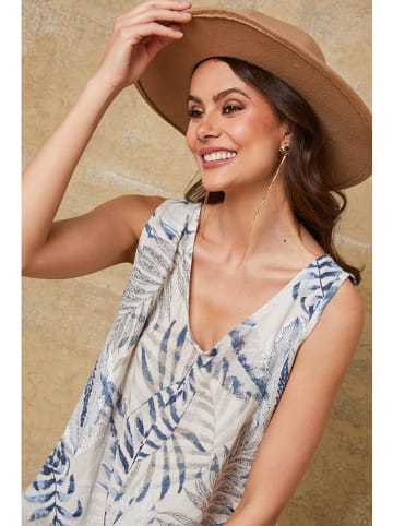 Joséfine Leinen-Jumpsuit "Magda" in Beige/ Dunkelblau