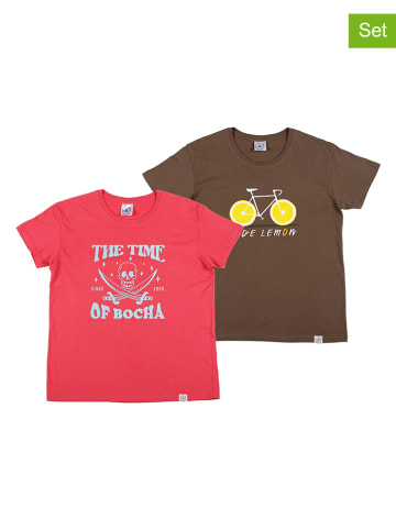 The Time of Bocha 2-delige set: shirts koraalrood/kaki
