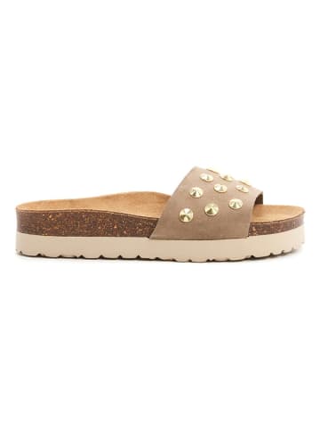 billowy Leder-Pantoletten in Beige