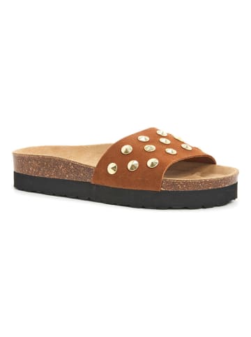 billowy Leren slippers lichtbruin