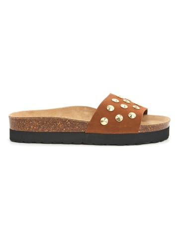 billowy Leren slippers lichtbruin