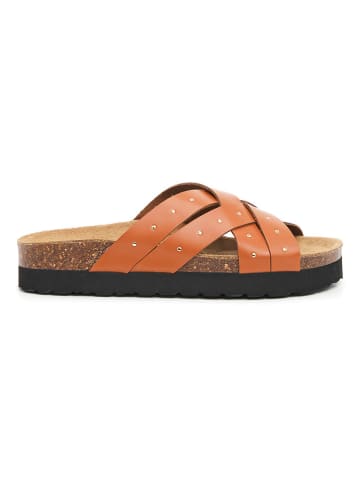 billowy Leren slippers lichtbruin