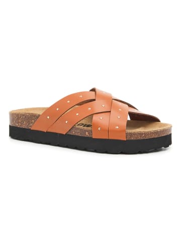 billowy Leren slippers lichtbruin