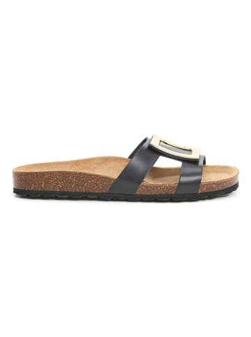 billowy Leren slippers zwart/goudkleurig