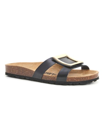 billowy Leren slippers zwart/goudkleurig