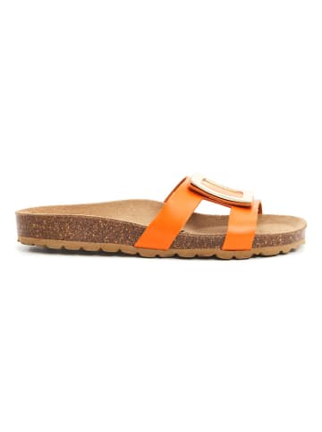 billowy Leder-Pantoletten in Orange