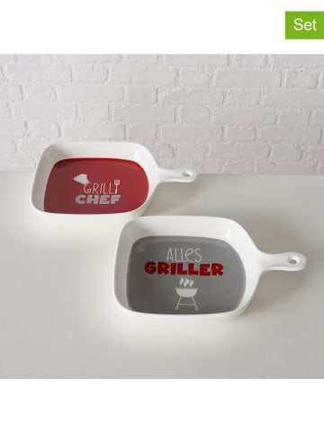 Boltze 2er-Set: Servierteller "Grillzeit" in Rot/ Hellgrau - (L)24 x (B)17 cm