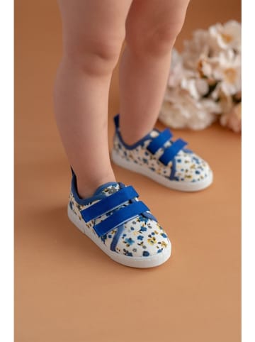 First Step Sneakers "Velcro" in Weiß/ Blau
