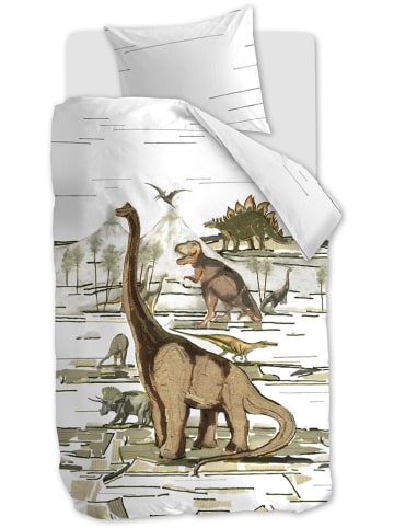 Hanneke de Jager Renforcé-Bettwäsche-Set "Dinosaurs" in Weiß/ Beige