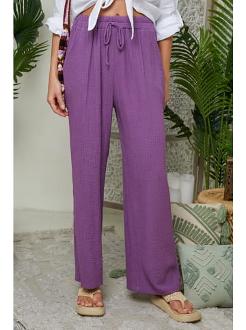 Le Monde du Lin Lniane spodnie w kolorze fioletowym