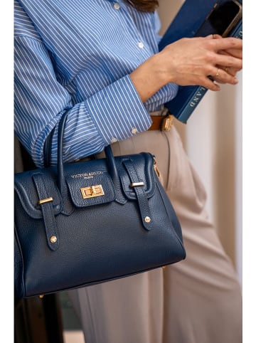 Victor & Hugo Paris Leder-Henkeltasche "Ondine" in Blau - (B)35 x (H)22 x (T)14 cm