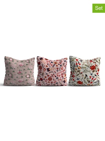 ABERTO DESIGN 3er-Set: Kissenhüllen in Rosa/ Beige/ Creme