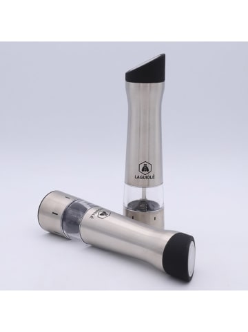 Laguiole 2-delige set: elektrische zout- & pepermolen zilverkleurig - (H)23 cm