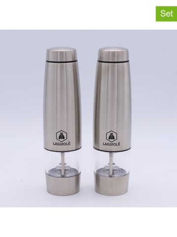Laguiole 2-delige set: elektrische zout- & pepermolen zilverkleurig - (H)23 cm