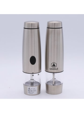 Laguiole 2tlg. Set: Elektrische Salz- & Pfeffermühle in Silber - (H)23 cm
