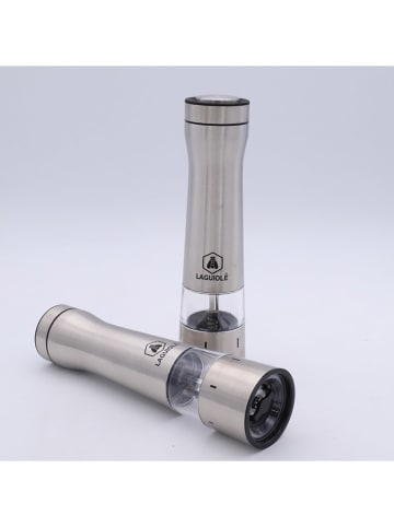 Laguiole 2-delige set: elektrische zout- & pepermolen zilverkleurig - (H)23 cm
