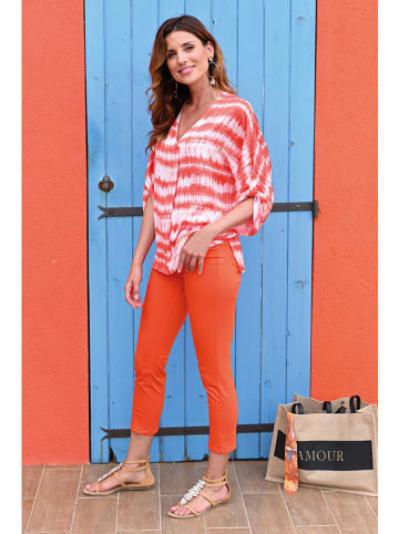 Bleu d'Azur Blouse "Sunset" koraalrood/wit