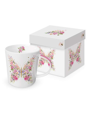 ppd Kubek jumbo "Papillon et fleurs" w kolorze biało-jasnoróżowym - 400 ml