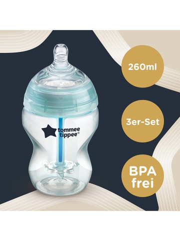 tommee tippee 3er-Set: Babyflaschen in Transparent/ Hellblau - 260 ml