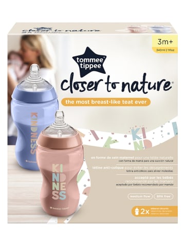 tommee tippee 2er-Set: Babyflaschen "Closer to Nature" in Rosa/ Blau - 340 ml