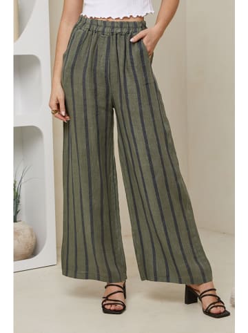 Rodier Lin Leinen-Marlenehose in Khaki/ Dunkelblau