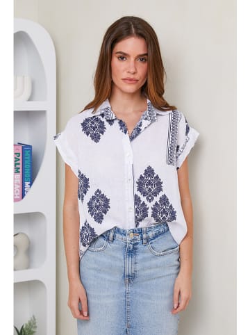 Rodier Lin Linnen blouse wit/donkerblauw