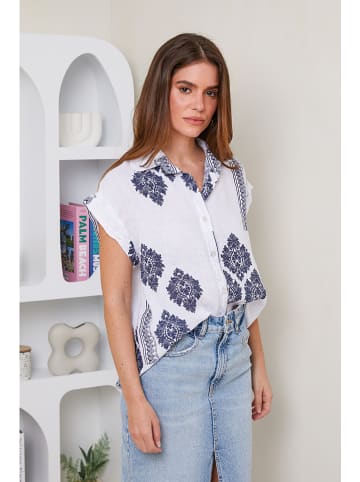 Rodier Lin Linnen blouse wit/donkerblauw