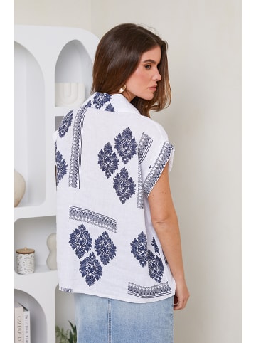 Rodier Lin Linnen blouse wit/donkerblauw