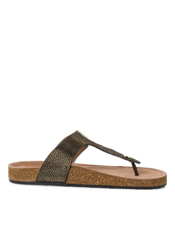 s.Oliver Leren slippers zwart/goudkleurig