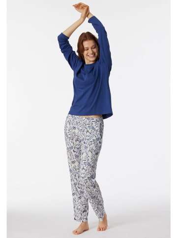 Schiesser Pyjama-Hose in Creme/ Blau