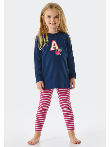 Schiesser Pyjama donkerblauw/roze