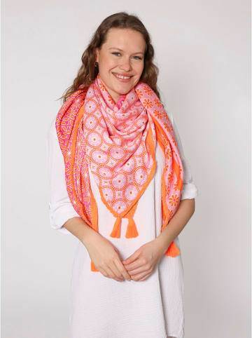 Zwillingsherz Vierkant sjaal "Pricilla" oranje/roze (L)130 x (B)130 cm