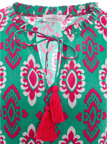 Zwillingsherz Kleid "Gertrude" in Grün/ Pink