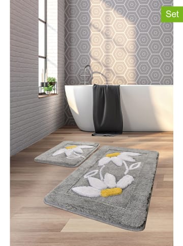Colourful Cotton 2-delige set: badmatten "Daisy" lichtgrijs/wit/geel