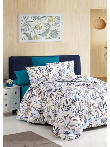 Colourful Cotton Renforcé beddengoedset "Hana" wit/blauw/lichtgrijs