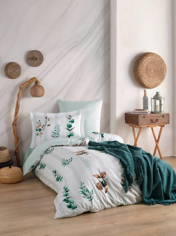 Colourful Cotton Satijnen beddengoedset "Vicanze" wit/mintgroen