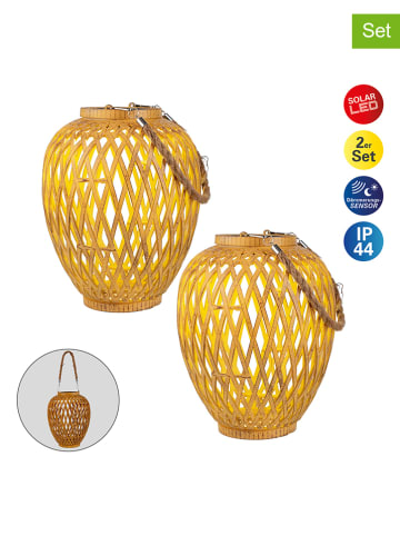 näve 2er-Set: Solar-Dekoleuchte "Cesto" in Hellbraun - (H)24 x Ø 20 cm