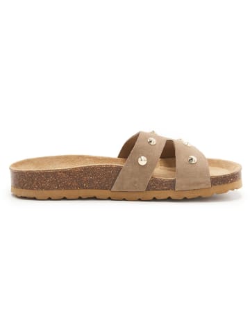 BABUNKERS Family Leren slippers lichtbruin