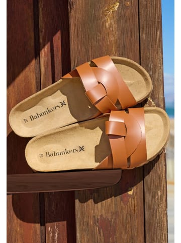 BABUNKERS Family Leren slippers bruin