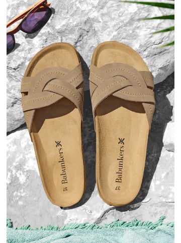 BABUNKERS Family Leren slippers lichtbruin