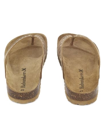 BABUNKERS Family Leren teenslippers lichtbruin