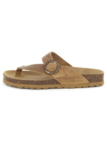 BABUNKERS Family Leren teenslippers lichtbruin