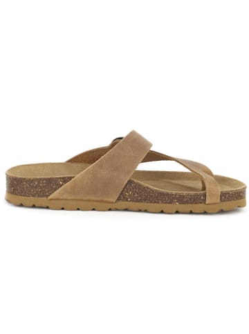 BABUNKERS Family Leren teenslippers lichtbruin