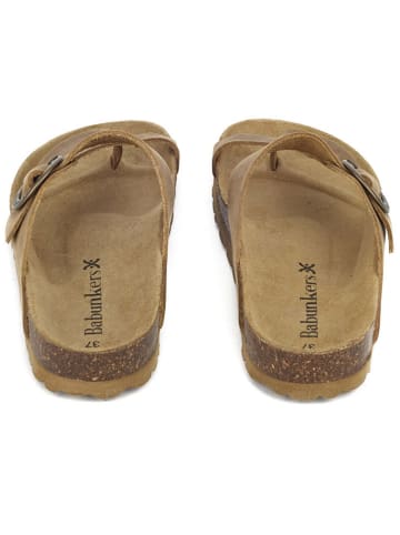 BABUNKERS Family Leren teenslippers lichtbruin