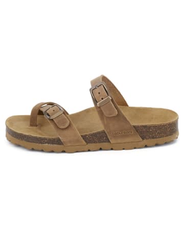 BABUNKERS Family Leren teenslippers lichtbruin