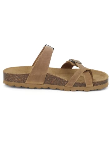 BABUNKERS Family Leren teenslippers lichtbruin