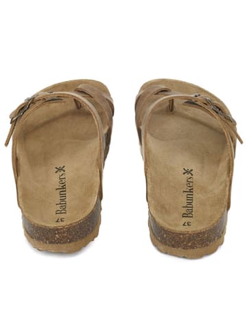 BABUNKERS Family Leren teenslippers lichtbruin