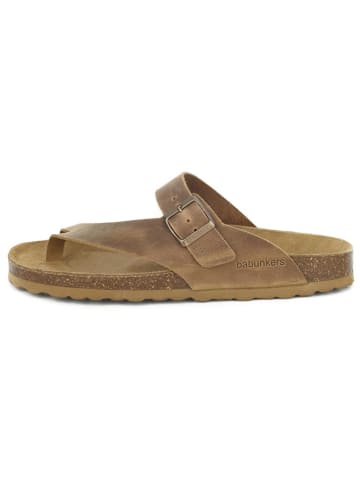 BABUNKERS Family Leren teenslippers lichtbruin