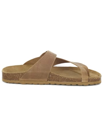 BABUNKERS Family Leren teenslippers lichtbruin